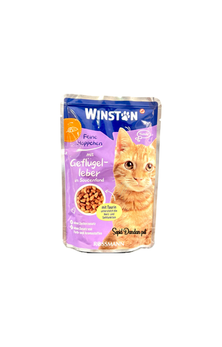 پوچ گربه وینستون با طعم پرندگان در سس سبزیجات